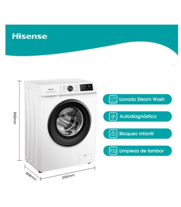 Lavadora Hisense WFVB7012EM, 7kg, 1200rpm, D, Blan