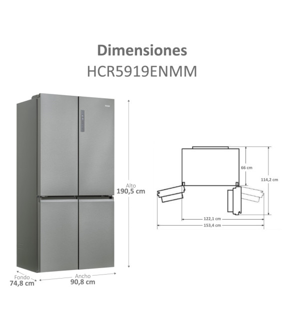 Frigorifico SbS 4P Haier HCR5919ENMM, 191x91cm, E,