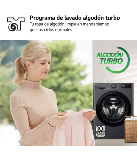 Lavadora LG F4WR5009A6M, 9kg, 1400rpm, A-10%, inox