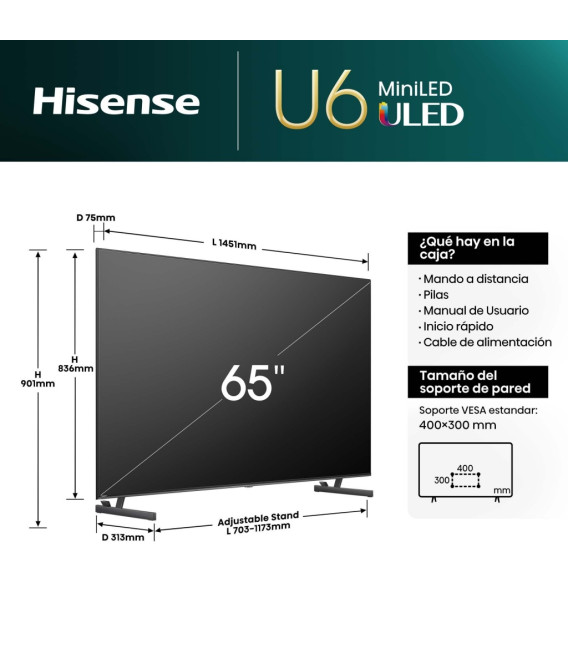 Tv Hisense 65U6NQ, miniled, 60 Hz VRR 120 fps, Dol