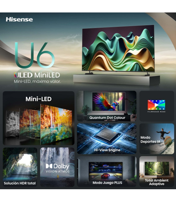 Tv Hisense 65U6NQ, miniled, 60 Hz VRR 120 fps, Dol