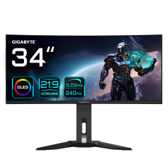 Monitor de juegos curvo OLED WQHD MO34WQC2 de 34 - 3440 x 1440, 240Hz, 0.03ms, KVM, 250 cd/m², FreeSync Premium Pro, DisplayHDR