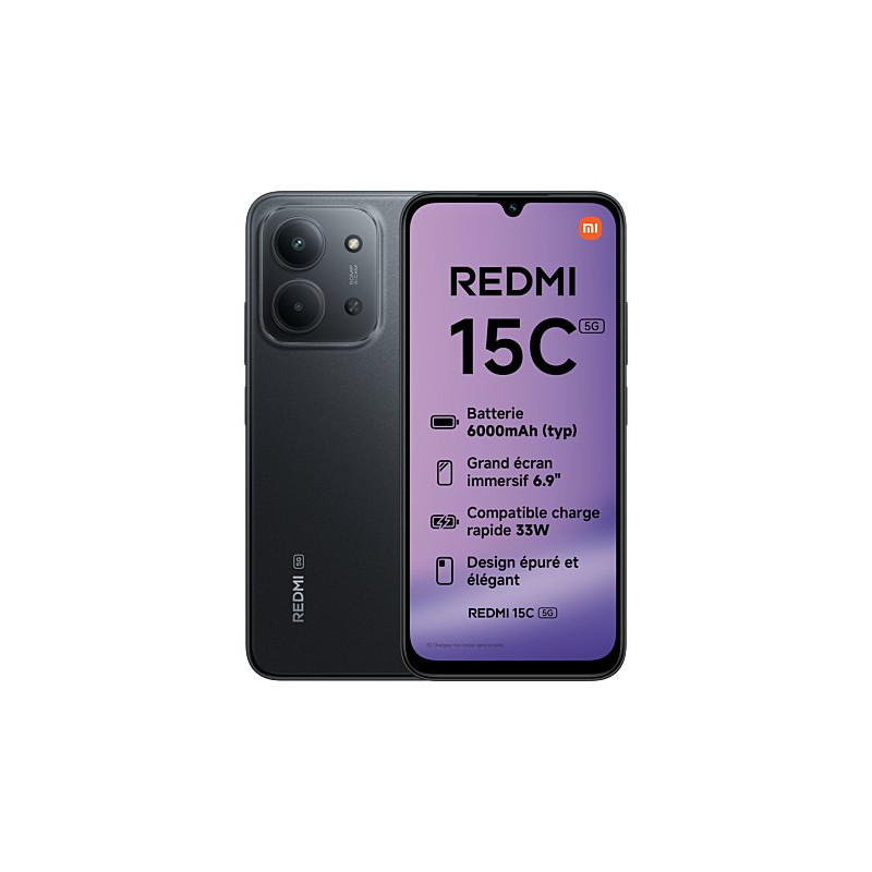 Redmi 15C 5G 17,5 cm (6.9) Ranura híbrida Dual SIM USB Tipo C 4 GB 256 GB 6000 mAh Negro Redmi 15C 5G 17,5 cm (6.9) Ranura híbrida Dual SIM USB Tipo C 4 GB 256 GB 6000 mAh Negro