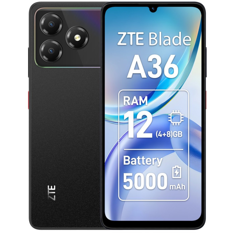 Blade A36 17,1 cm (6.75) SIM doble Android 15 4G USB Tipo C 4 GB 64 GB 5000 mAh Negro Blade A36 17,1 cm (6.75) SIM doble Android 15 4G USB Tipo C 4 GB 64 GB 5000 mAh Negro